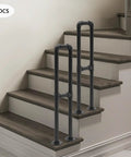 Rock Solid U Shape Stair Handrail Beefy Galvanized Steel Floor Standing Support Railing With Weather Resistant Black Coating on stairs.