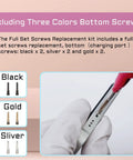 Complete Internal Screw Set And Full Metal Bracket Kit For 13 Pro Repair Pro Grade Includes Bottom Plate Screws Small Screw Parts And Repair Tools Screwdriver For Models A2636 A2638 A2639 A2640 A2483 showing color choices in black, gold, and silver with gloved hand holding a device.
