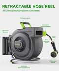 Heavy Duty Retractable Garden Hose Reel With Auto Slow Rewind 82 Feet Of Hose Plus 6 Foot Wall Mount 10 Pattern Nozzle