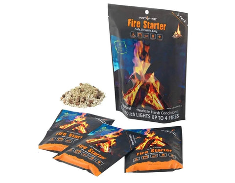 Three Pack Fire Starter For Camping And Emergency Prep with waterproof pouches, long burn time, windproof packaging