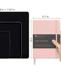 Ten Pack A5 Lined Notebooks With Durable Hardcover, 160 Pages Each, 100gsm College Ruled Paper, size comparison with a tablet