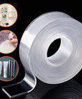 Removable Nano Gel Tape 2mm Thick, Heavy Duty Double Sided Traceless Adhesive 9.85 Feet Long roll with usage examples
