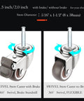 Stem Caster Wheels With 5/16 Inch By 1-1/2 Inch Stem Sockets TPR Swivel Casters showing brake and no brake options