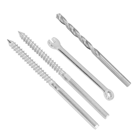 316 Stainless Steel Swage Lag Screw Kit Includes Wrench and Drill Bit for One Eighth Inch Cable Railing Left and Right Handed