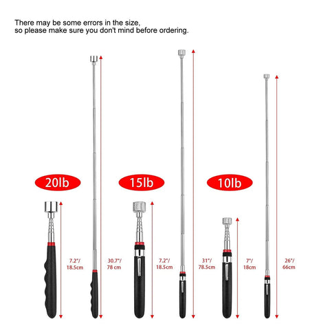 Cool Retractable Magnetic Pickup Pen Kit With Rubber Grip Steel Magnets Perfect For Garage Work, Car Repairs And Reaching Deep Spots Hassle Free Heavy Duty Weatherproof Design For Any Job 10lb 15lb 20lb sizes shown