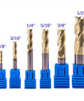 Solid Carbide End Mill Set For Aluminum, 6 Pc ZRN Coated, Beast Mode 3 Flute, 37 Degree Helix, HRC55, Square End Bits, sizes 1/8" to 1/2"