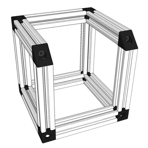Set Of 4 Black Cube Corner Brackets For 6mm Slot Aluminum Extrusion 2020 Series in assembled cube, 20x20x20mm, sturdy aluminum