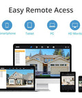 "All In One 8 Channel 1080P Hybrid DVR And NVR System With 5 In 1 Support displayed on multiple devices for remote access"