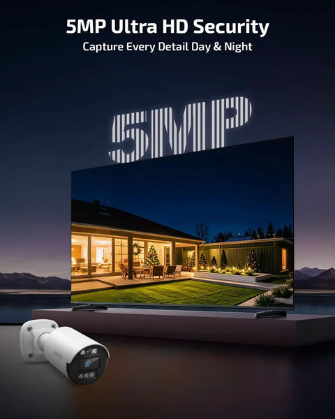 Two-Way Audio PoE Security Camera System Outdoor With 5MP Wired Cameras And 4K 8-Channel NVR on night view display