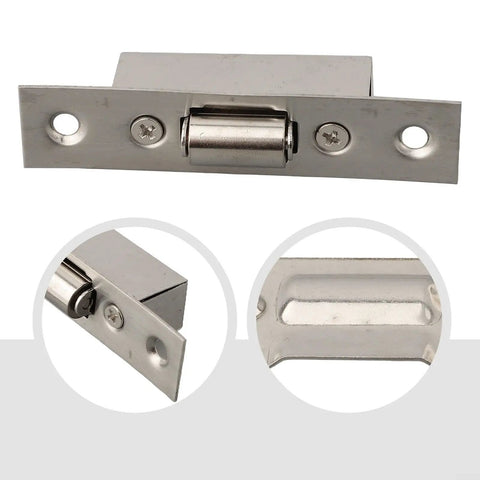 Top Notch Stainless Steel Invisible Roller Catch For Interior Doors 90mm By 20mm showing smooth mechanism and flush mount design.