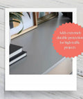 Eco Friendly Clear Satin Top Coat For Chalk Style Furniture Paint Low VOC Durable Non Yellowing Waterproof Indoor Outdoor 4 Oz Pro Grade Sealant on a painted surface showcasing durability for high traffic areas