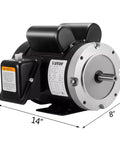 1.5HP Single Phase Electric Motor 1750 RPM 56C Frame With Five Eighths Inch Shaft 115 230V SHDC Four Pole Replacement For VEVOR OEM Black Built Tough For Air Compressors And Machinery Plug And Play Ready, front view with 8 in dimensions