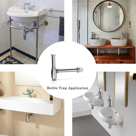 Chrome Round Bottle Trap Drain Kit For One And One Quarter Inch Waste Pipe in various sink installations