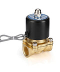 Brass Waterproof Electric Solenoid Valve Half Inch NPT DC12V Normally Closed for water, oil, gas, air, auto or remote operation.
