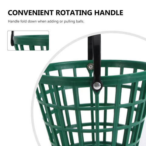 Close-up of Go To Green Practice Golf Ball Basket With Foldable Handle showing portable plastic caddy design