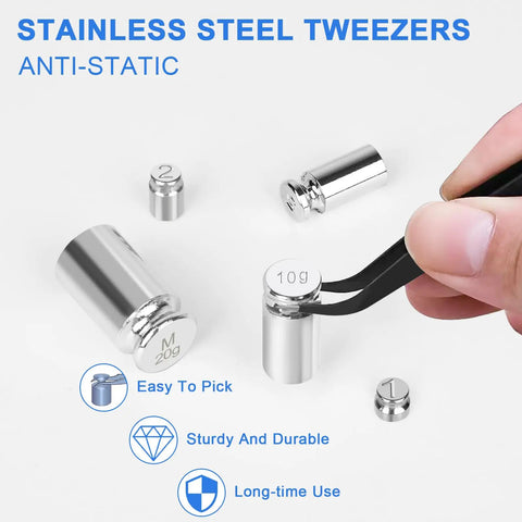Stainless Steel Calibration Weight Set For Digital Scales, 1g 2g 5g 10g 20g Total 38g With Tweezers, M1 Class Precision