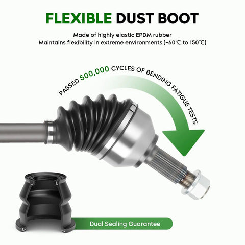 Nissan Front CV Axle Shaft Assembly Two Piece Set For Altima 07 To 12 With Automatic CVT Transmission 2013 Altima Coupe And Rogue FWD Models 08 To 13 And 14 To 15 Rogue Select Direct Fit Replacement flexible EPDM rubber dust boot