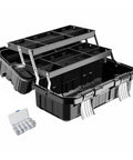 Folding Three Tier Cantilever Tool Chest with Pro Grade Hardware Organizer, heavy duty 21-inch for electricians and repairs