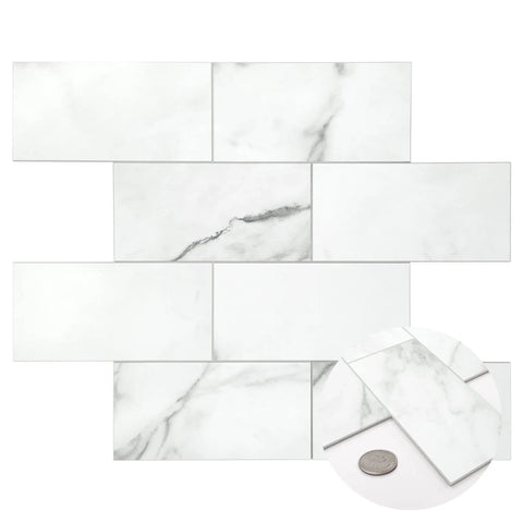 10 Sheet Subway Peel And Stick Backsplash Tiles 12 By 12 Carrara White Marble Look Self Adhesive Wall Tiles for kitchen