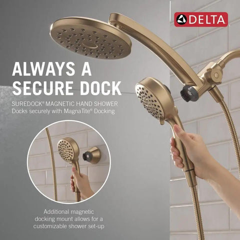 Real Deal 3 In 1 Rainfall And Handheld Shower Head With 360 Pivot Body And High Pressure Pro Clean Spray For A Total Bath Game Changer Upgrade In Polished Champagne Bronze