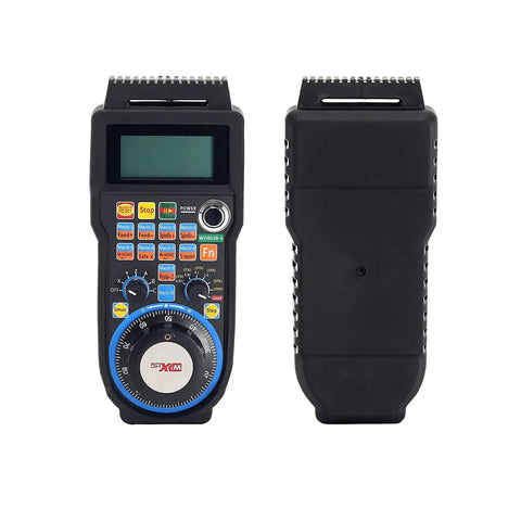 Front and back view of 6 Axis USB Mach3 CNC Handwheel And Handheld Pulse Generator For Remote Control Of Router Lathe Milling And Engraving Machines, Electronic Hand Wheel Controller With Plug And Play Setup And Rugged Build, Model WHB04B6