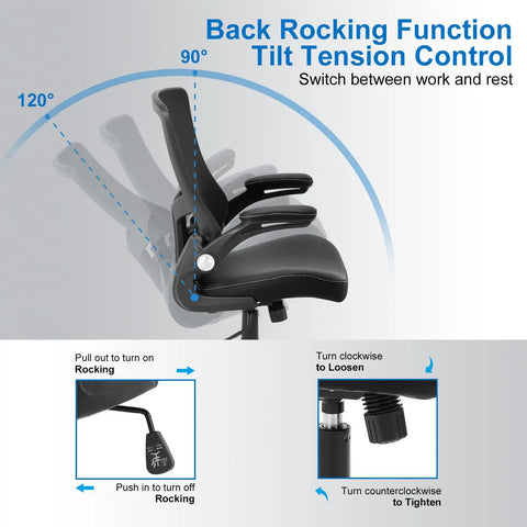 All Day Comfort Ergonomic Office Chair With Swivel Mesh Back PU Leather Seat Boss Level Support showing tilt tension control