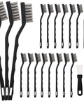 15 Piece Mini Stainless Steel Wire Brush Set With Curved Handles For Removing Rust And Welding Slag, Includes 2 Cleaning Scrapers