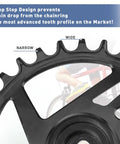 Close-up of 36T chainring teeth showing drop-stop design of Single Piece Mountain Bike Crankset 36T With 170mm Arms For MTB Bicycles