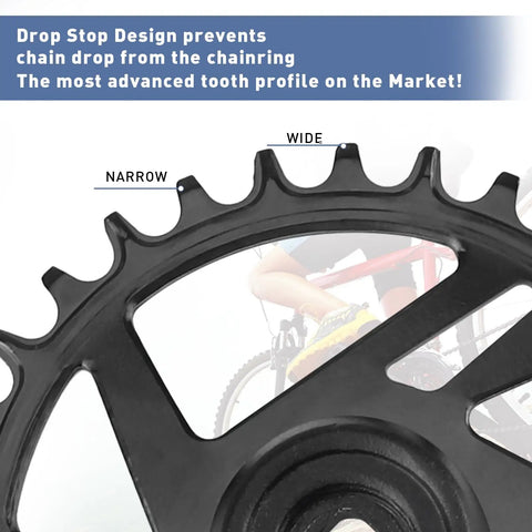 Close-up of 36T chainring teeth showing drop-stop design of Single Piece Mountain Bike Crankset 36T With 170mm Arms For MTB Bicycles