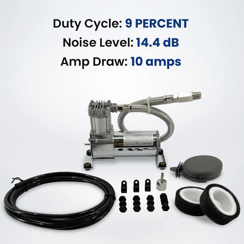 Heavy Duty 12V Air Compressor Kit For Train Horns And Air Ride Suspension, chrome compressor with accessories and fittings.