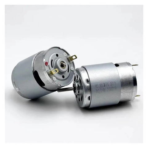 Rock Solid 385 Series DC Electric Motor 12V 18V 24V Multi Volt 9000RPM High Torque 28MM Shaft Ultra Quiet Housing angle view