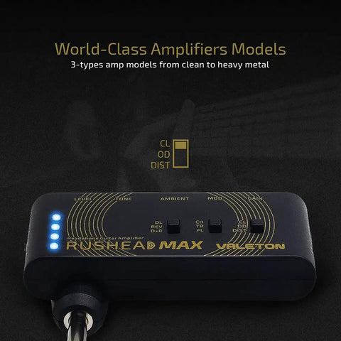USB Rechargeable Portable Pocket Guitar And Bass Headphone Amp With Plug In Multi Effects close-up on controls