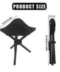 Travel Folding Camping Stool Portable Tripod Chair For Outdoors Fishing Picnic Beach Mountaineering, black, folded and open view