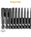 Rugged S2 Steel Hex Head Screwdriver Bit Set, 10 Pieces, 1.5-8mm Metric Range, 1/4 Inch Hex Shank, 2 Inch Length, Magnetic