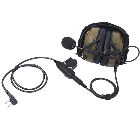Rock Solid Military Tactical Noise Cancelling Headphone With U94 Ptt Boom Mic, olive green, wired setup with boom mic for radios.