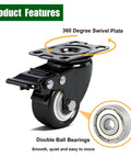 2 Inch Caster Wheels With Brake Heavy Duty Swivel Casters Set Of 4 Total Capacity 600 Lbs Industrial PU Wheels Locking