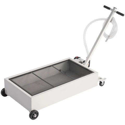 Heavy Duty Electric Oil Drain Pan With 20 Gal Capacity And 110V High Flow Pump, rolling waste oil tank with hose and wheels.