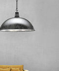 Black metal chandelier with Heavy Duty Chandelier Downrod With Dual Hook And Ring, 5.7 Inch Ceiling Light Support Rod, hanging above sofa