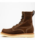 8 Inch Moc Toe Work Boot With Goodyear Welt Construction Brown Leather Electrical Hazard Protection Triple Stitched Blucher And Counter Lightweight Slip Resistant Blown Rubber Outsole Mens 8.5 DM US side view