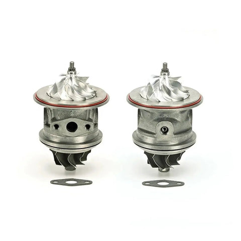 Two universal street ready turbochargers with billet wheel and dual ceramic bearings for instant throttle response.