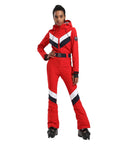 Model wearing Women Dope Snow Ski Suit One Piece Jumpsuit Waterproof Windproof Warm Insulated Snowsuit With Heat Reflective Lining