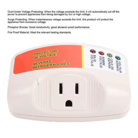 Top Shelf Single Outlet Surge Protector With No Sweat Voltage Defense For Heavy Duty Home Appliances Like Air Conditioners Freezers Ice Makers Washing Machines US Plug Smooth Delay Tech, side view with power indicators.