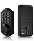 Cut The Cord On Lost Keys With This Keyless Entry Door Lock Featuring An Electronic Keypad Deadbolt For Your Front Door That Stores 100 Unique Codes With Smooth Daily Use, showing a black electronic keypad deadbolt and back unit.
