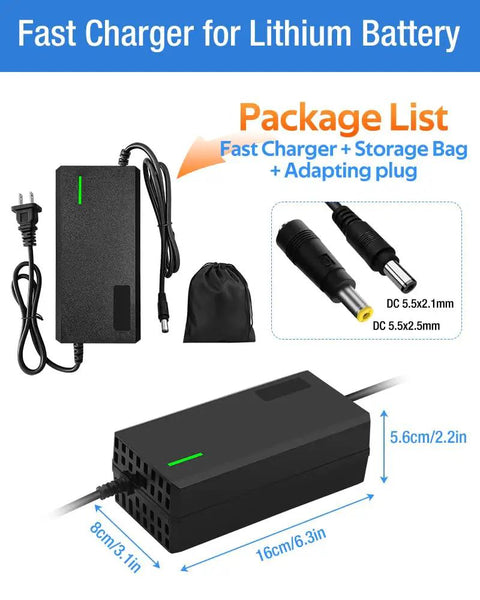 54.6V Lithium Battery Fast Charger 3A And 5A No Adapter Needed With Cooling System Seven Plug Options Universal Plug Compatibility Safer Faster Charge For 48V E Bikes Scooters And Power Tools