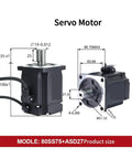 Technical diagram of Beefy 2.39 Nm Torque Servo Motor Kit 80SS75 5.0A with ASD275 drive, showing dimensions and design details.