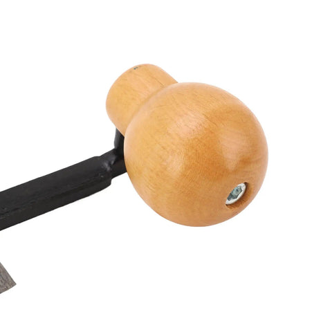Close-up of grippy wooden handle of Straight Draw Knife Woodworking Shaving Tool Featuring Heavy Duty Steel Blade and Grippy Wooden Handle.