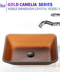 Star Gold Camelia Series Rectangular Tempered Glass Vessel Sink For Bathroom, Tea Matte Finish, Above Counter Vanity Bowl