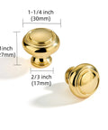 Luxury Solid Real Unlacquered Brass Cabinet Knobs Handmade Heavyweight Builds, 1-1/4 inch, shown with size measurements.