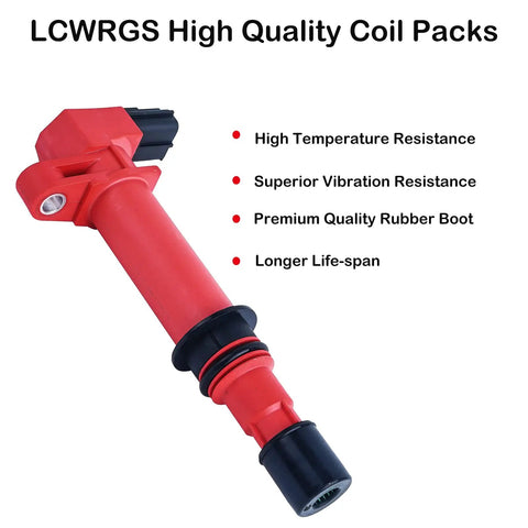 Six Pack Ignition Coils for 3.7L V6 Fits 2002-2008 Jeep Grand Cherokee Liberty Commander detailed view showing red coil pack