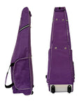 Fencing Sword Bag With Roller Bottom For Easy Transport And Storage, purple tote, shown from side and back angles.